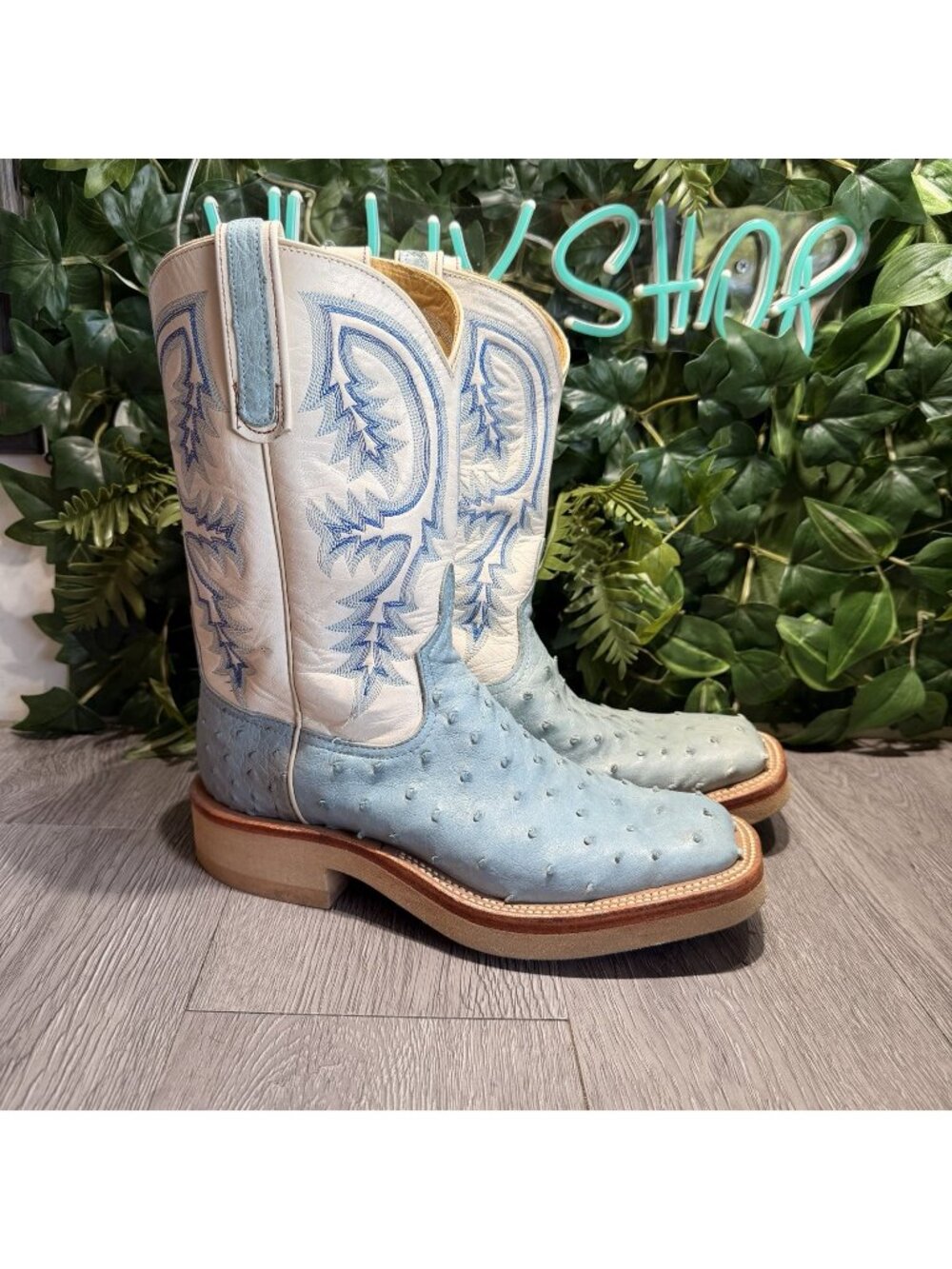 Anderson Bean Full-Quill Ostrich Western Boots 2 Tone Embroidered Mens 7 D